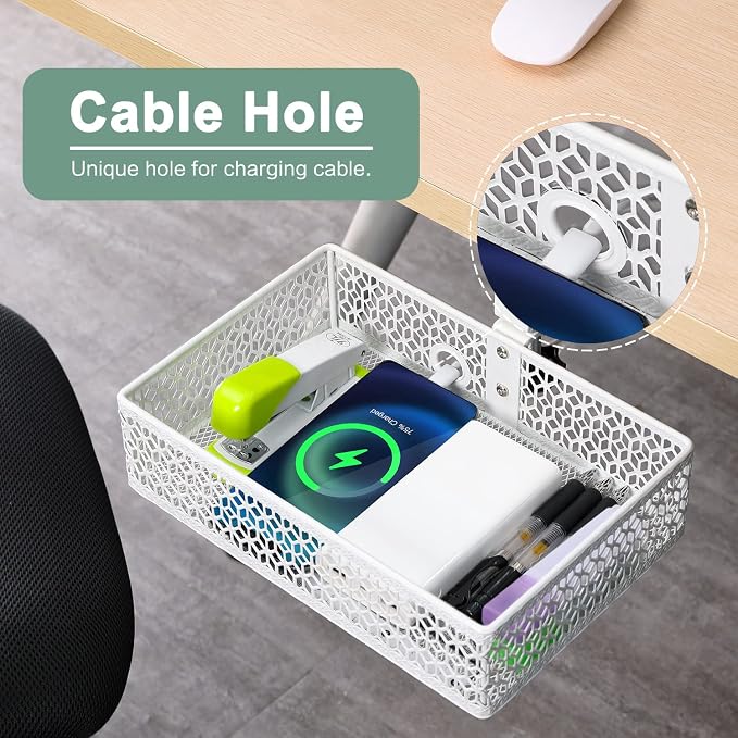 ROSYLIN Heavy Duty Clamp On Under Desk Drawer Organizer Storage Tray Basket - Image 4