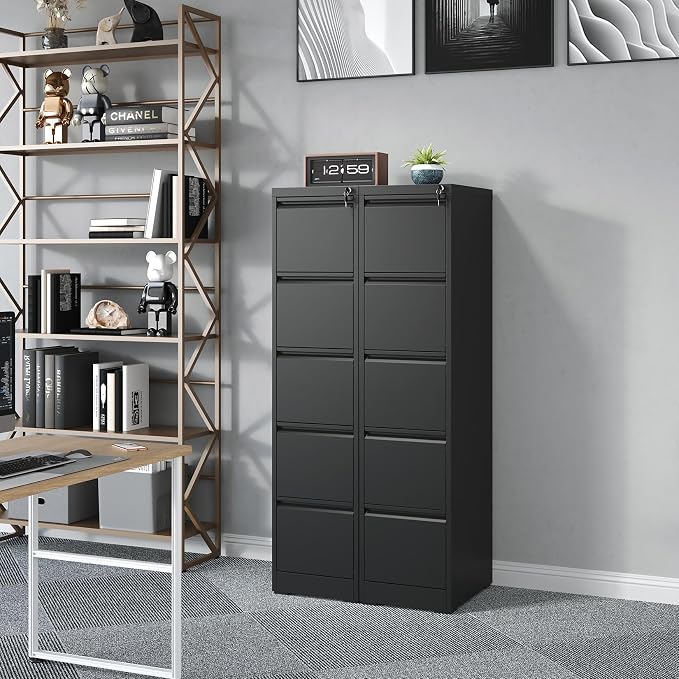 5 Drawer File Cabinet with Lock, Metal Vertical Filing Cabinet - Image 2