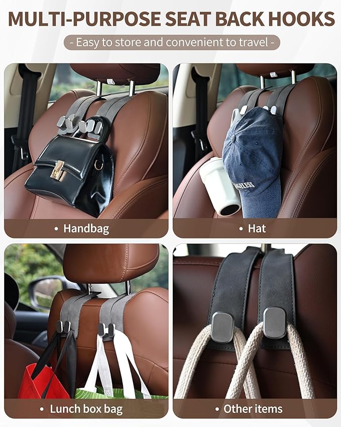 Headrest Hooks for Car, 4 Pack Car Seat Back Organizer Storage Hook, Double - Image 4