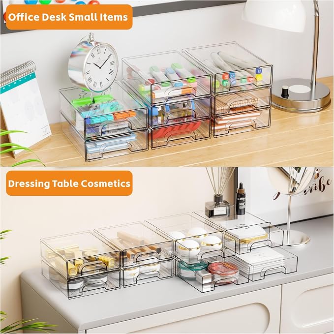 Yieach 2.2'' Tall Acrylic Clear Stackable Storage Drawer Organizer, 8 Pack Desk - Image 4