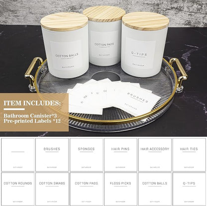3PCS Farmhouse 13.53oz White Bathroom Canisters - Image 2