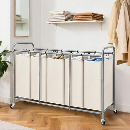 STORAGE MANIAC 5 Section Laundry Sorter, 5 Bins Rolling Separator Laundry Basket - Image 6