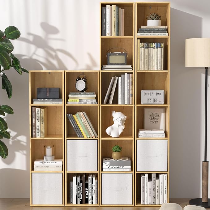Cube Shelf Organizer, 6 Cube Oak Open Shelf, Freestanding 6-Tier Low Bookcase - Image 8