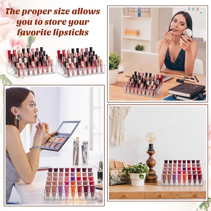 Macarrie 4 Pieces Lipstick Holder 40 Slot Clear Acrylic Lipgloss Organizer - Image 3