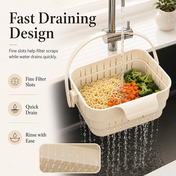 Foldable Hanging Kitchen Sink Drain Basket-Hanging Colander, Space Saving Food - Image 5