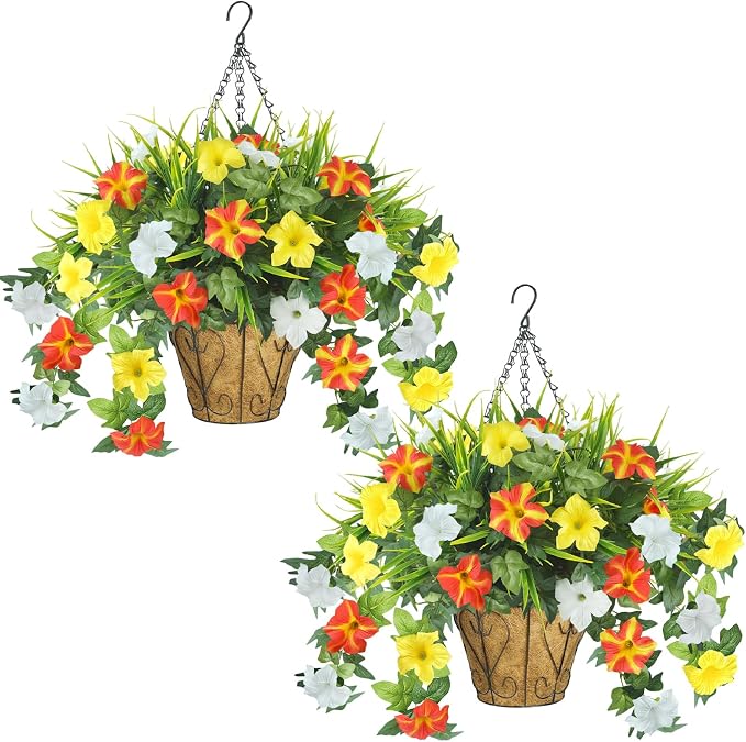 2 Pack Artificial Flowers Hanging Baskets by UNLEMONI