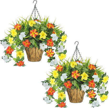 2 Pack Artificial Flowers Hanging Baskets by UNLEMONI