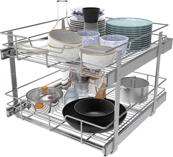 2 Tier Pull Out Cabinet Organizer 20" W X 22" D, Slide Out Drawers - Image 7