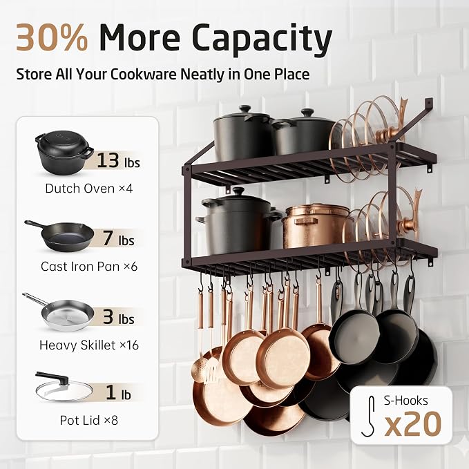 KES 150 lb High-Capacity Oil Rubbed Bronze Pot Rack Wall Mounted - Image 3
