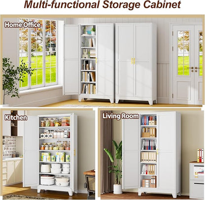 75" White Tall Metal Storage Cabinet - Image 7