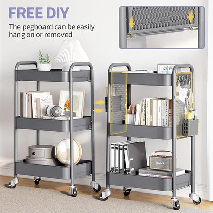 TOOLF 3 Tier Rolling Cart Storage Organizer, Metal Rolling Utility Cart - Image 3
