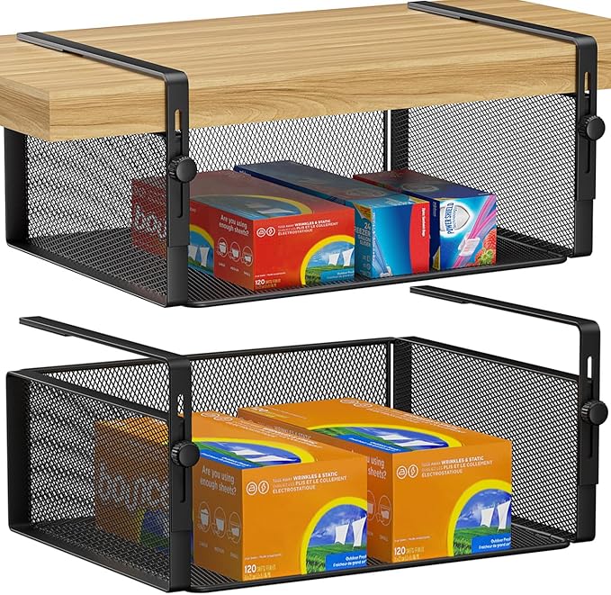 AmonHouseware 2Pack Under Shelf Basket, Adjustable Hanging Holder, Slide-in by AmonHouseware
