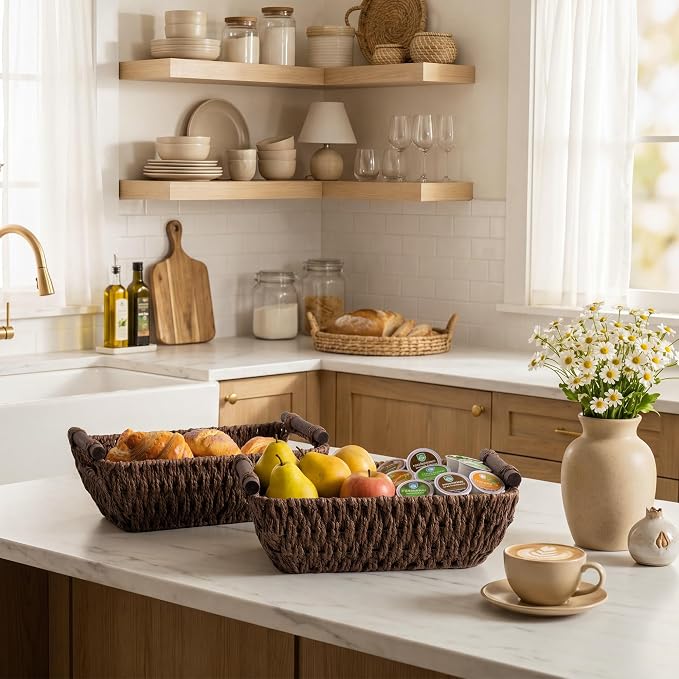 StorageWorks Handwoven Small Wicker Baskets, Round Paper Rope Storage Baskets - Image 7