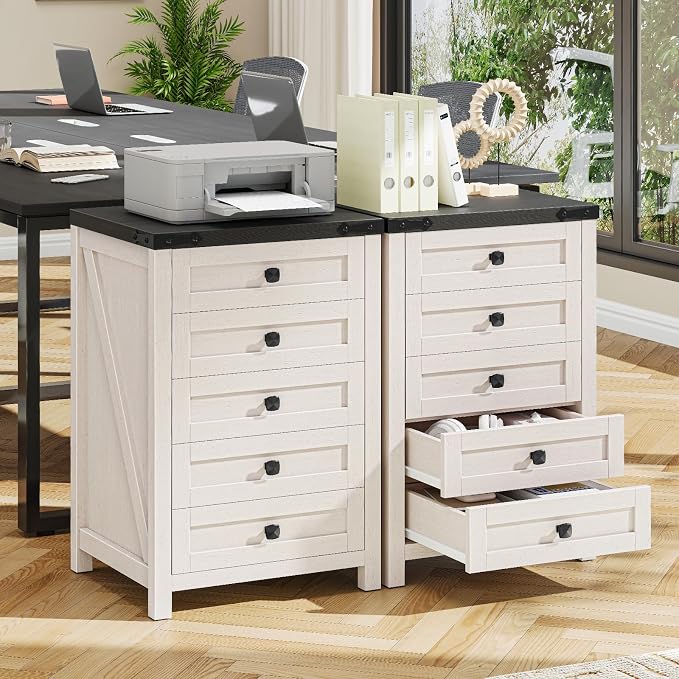 Halitaa 5 Drawer Small File Cabinet, Farmhouse Vertical Filing Cabinet | Under - Image 4