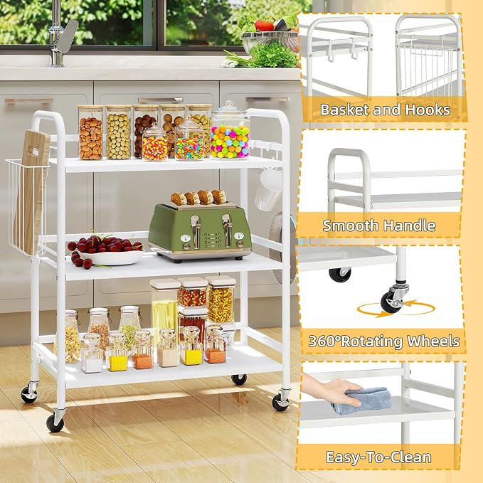 HDANI 3 Tier Metal Rolling Utility Cart, High Capacity Multi Purpose Heavy Duty - Image 8