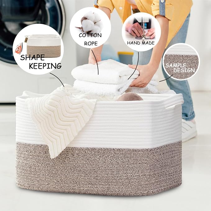 COMFY-HOMI Large Laundry for Organizing|Rectangle Cotton Rope Storage - Image 7