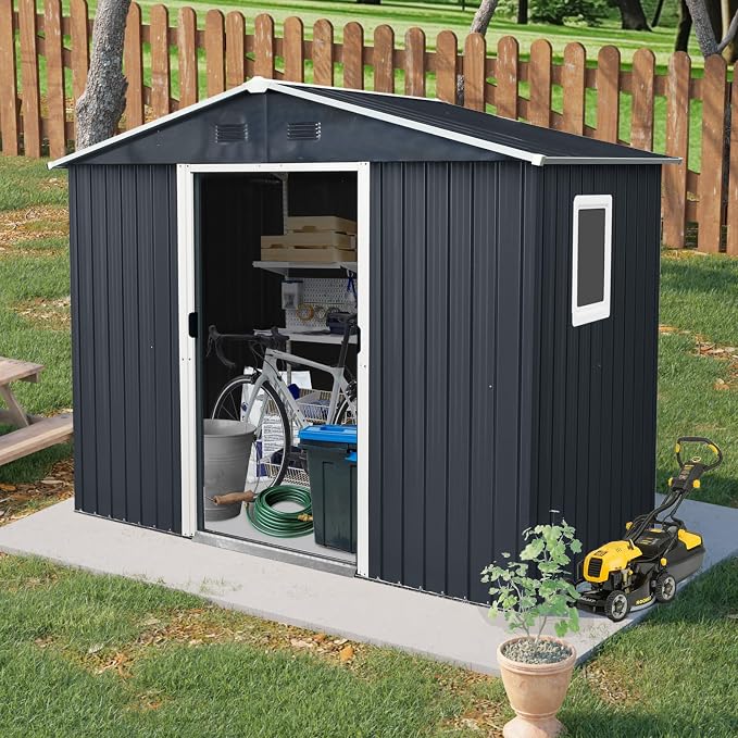 Outdoor Metal Storage Shed Window Ventilation Foundation Frame Waterproof - Image 2