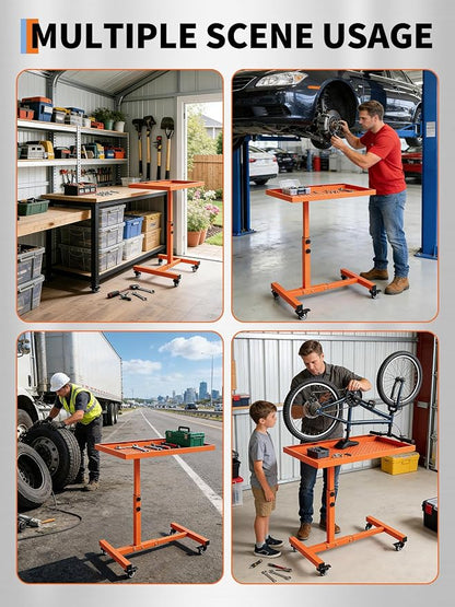 Rolling Tool Tray on Wheels, 220LBS Capacity Steel Mobile Work Table, - Image 6