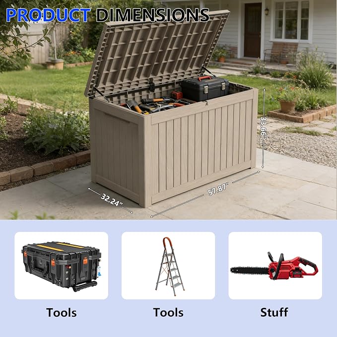 270 Gallon Outdoor Storage Box Resin Deck Box All Weather Waterproof Large - Image 2