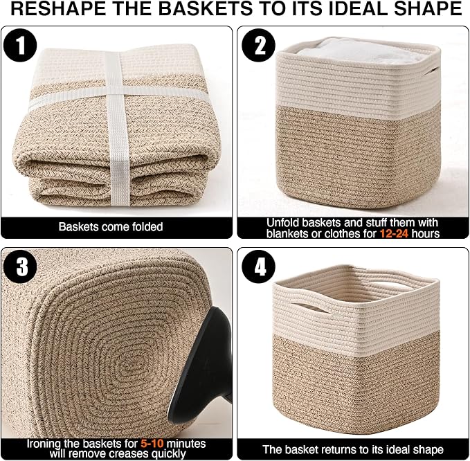 ICERZCZ 11 Inch Cube Storage Bins, Organizer Woven Cotton Rope Square Baskets - Image 7
