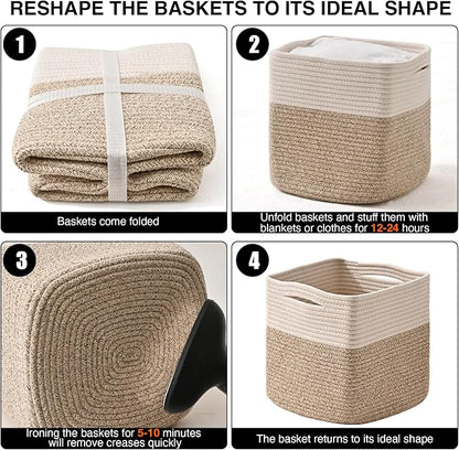 ICERZCZ 11 Inch Cube Storage Bins, Organizer Woven Cotton Rope Square Baskets - Image 7