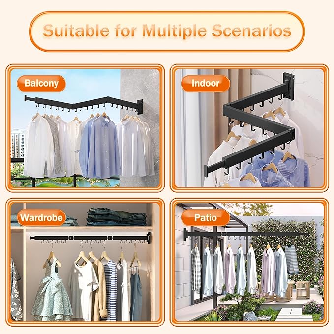 HEILAIYI Clothes Drying Rack for Laundry, Wall Mounted Clothes Hanger Rack - Image 4