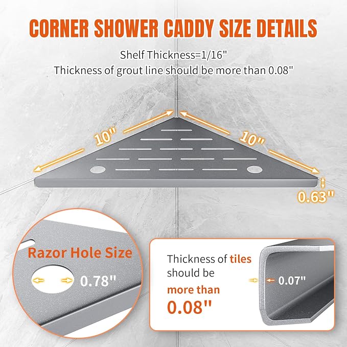 Corner Shower Shelves with Rozar Hole, Rustproof Stainless Steel Shower Caddy - Image 2