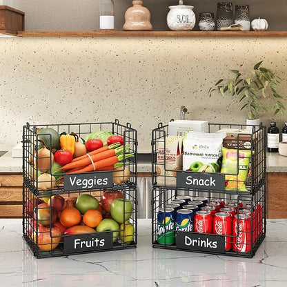 JKsmart 4 Pack XL Stackable Wire Baskets, Pantry Organizers and Storage | - Image 2