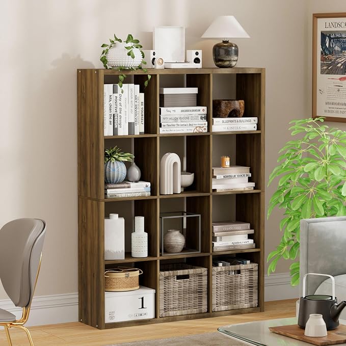 12-Cube Storage Organizer, Wooden Cube Shelf Bookcase by JPIZISO