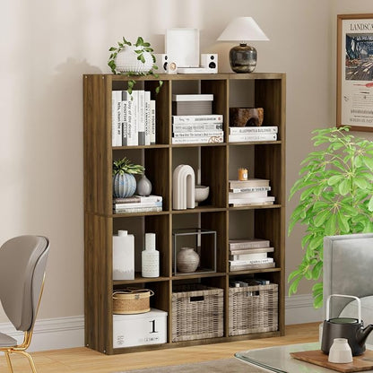 12-Cube Storage Organizer, Wooden Cube Shelf Bookcase by JPIZISO