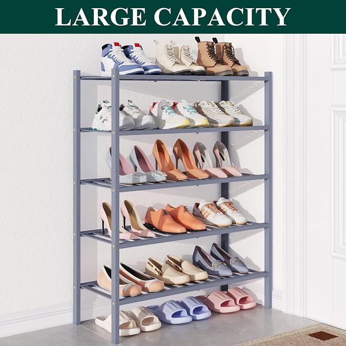 Smiry Bamboo Shoe Rack for Closet, 5 Tier Wooden Stackable Shoe Organizer - Image 5