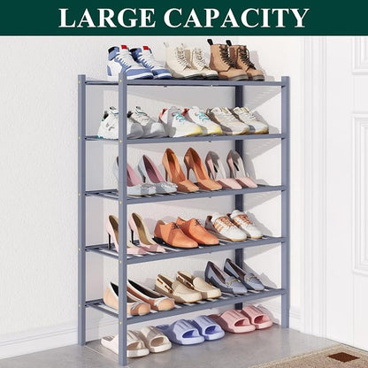 Smiry Bamboo Shoe Rack for Closet, 5 Tier Wooden Stackable Shoe Organizer - Image 5