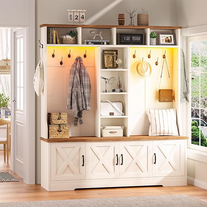 CSZZD Hall Tree with Bench and Shoe Storage, Farmhouse Entryway Bench with Coat - Image 8
