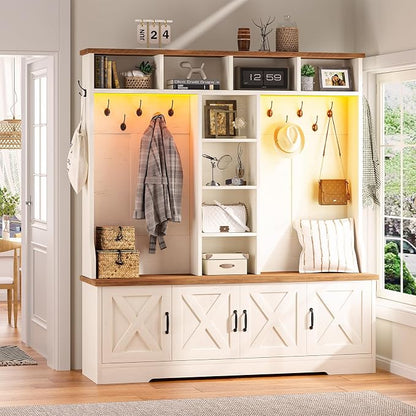 CSZZD Hall Tree with Bench and Shoe Storage, Farmhouse Entryway Bench with Coat - Image 8