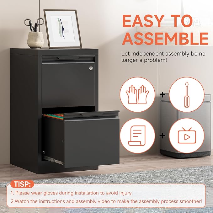Metal Filing Cabinet With Lock, Vertical 2 Drawer Cabinet - Image 6