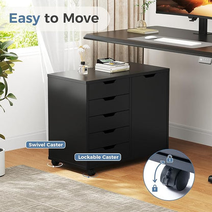 DUMOS 5-Drawer Mobile File Cabinet, Wooden Printer Stand - Image 7