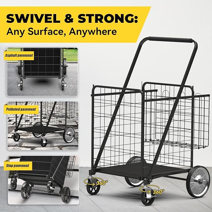 5.7 Cu Ft Folding Shopping Cart - 600 LB Capacity Grocery Cart - Heavy Duty - Image 3