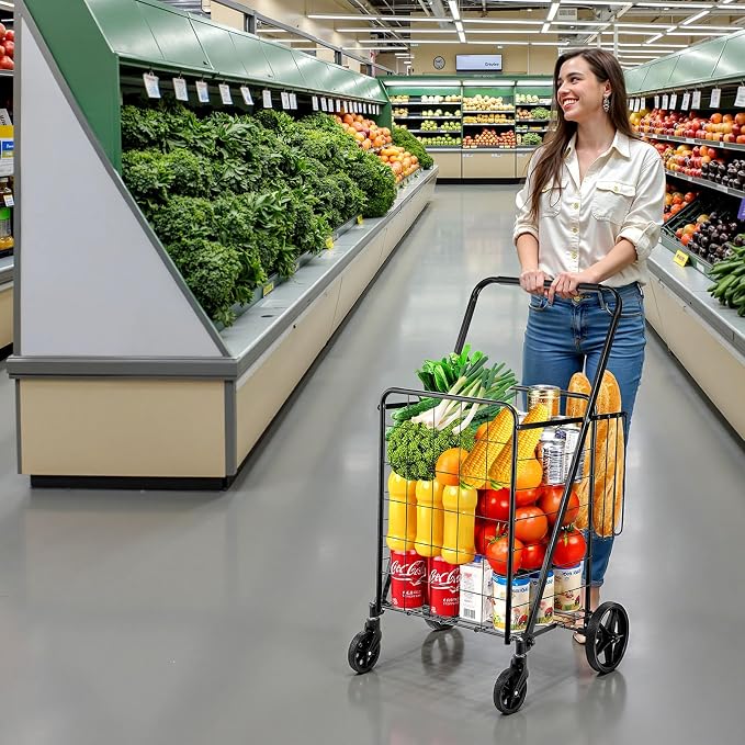 VEVOR Folding Shopping Cart, Double Baskets, 360° Swivel Wheels, 110 LBS Large - Image 8