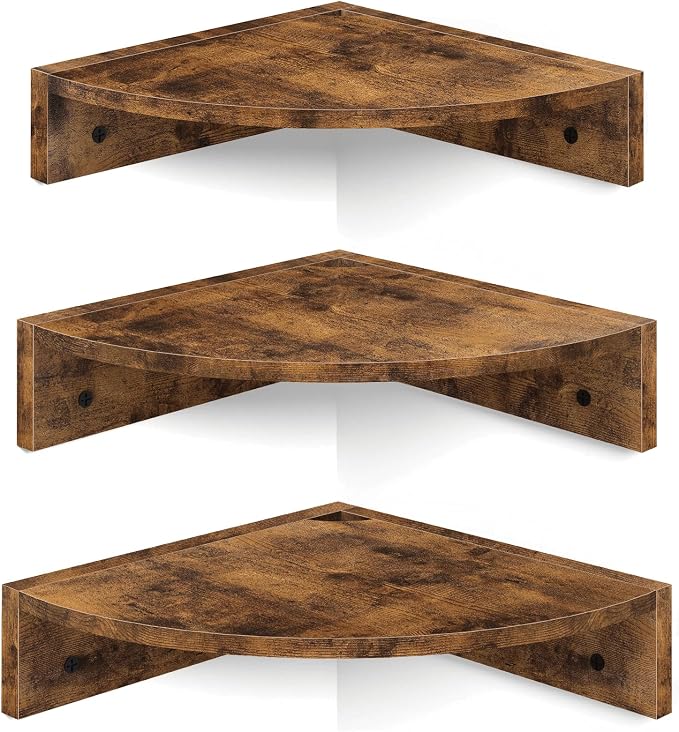 Corner Shelf Wall Mount, 3 Tier Wood Wall Display Shelf, Storage by Homode