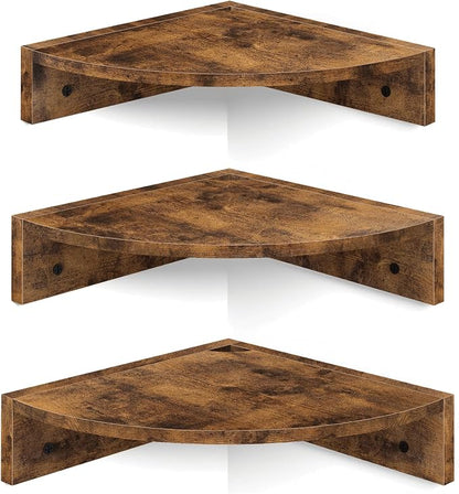 Corner Shelf Wall Mount, 3 Tier Wood Wall Display Shelf, Storage by Homode