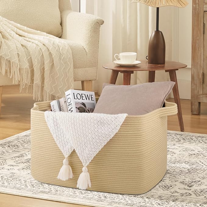 95L Extra Large Blanket Basket, Rectangle Nursery Blanket Storage - Image 3