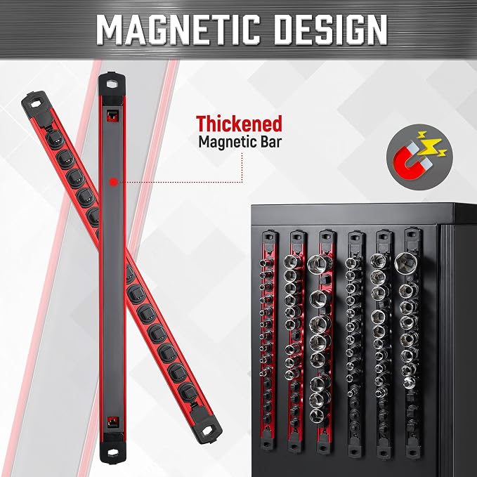 ALOANES 3-Piece Magnetic Socket Organizer, Heavy Duty Aluminum Socket Rails - Image 5