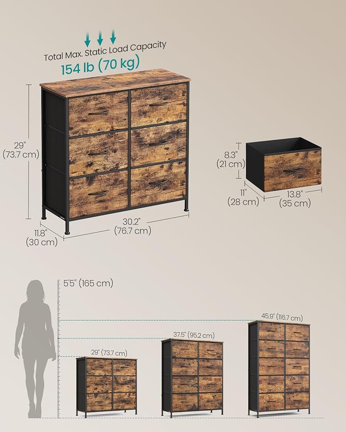 SONGMICS Dresser for Bedroom, Chest of Drawers, TV Stand, 6 Non-Woven Fabric - Image 2