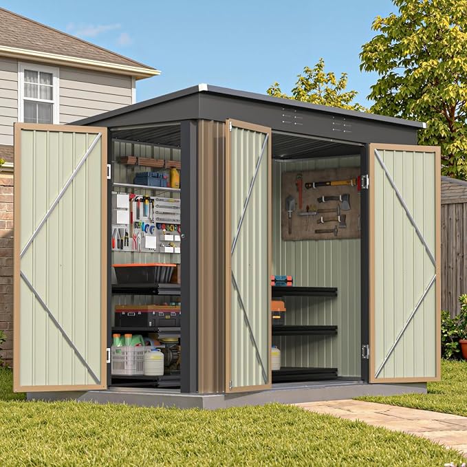 Patiowell 8x4 FT Outdoor Storage Shed, Heavy Duty Tool Metal Sheds by Patiowell