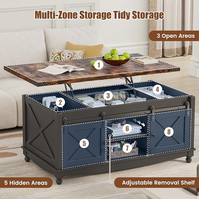 ALLSTAND 48" Farmhouse Lift Top Coffee Table - Image 5