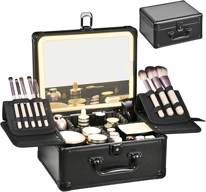 Makeup Case with Lighted Mirror, Makeup Box Organizer with Detachable LED Mirror - Image 9