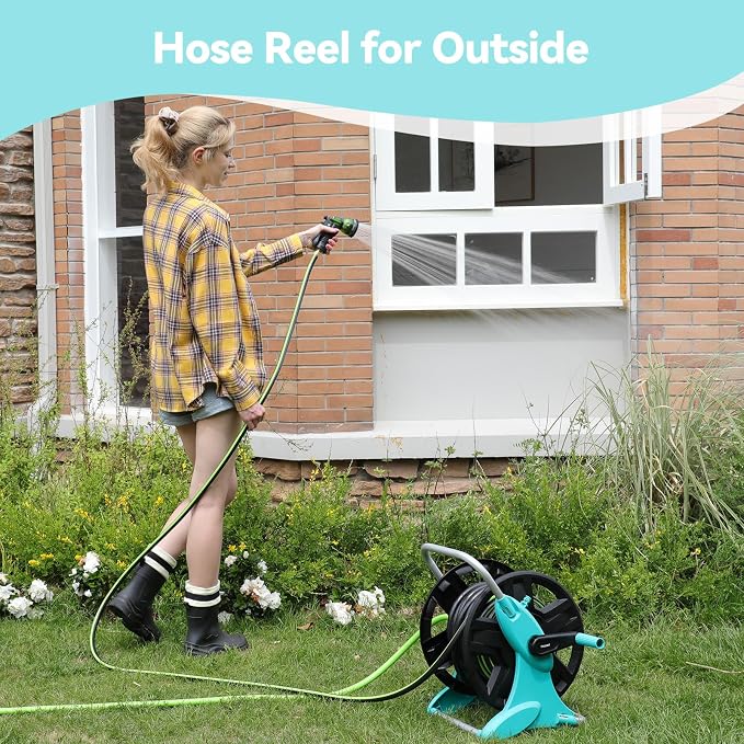Garden Hose Reel Cart, Hose Holder Up to 50-100 Feet of 5/8" Hose, Wall Mounted - Image 3