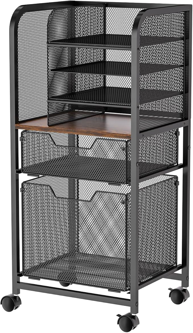 6-Tier Rolling File Cart with 2 Drawers, File Cabinet Organizer by Feyejade