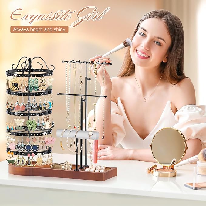 KALYLOC Jewelry Earring Holder Organizer, Adjustable 5 Tiers Rotating Earring - Image 4