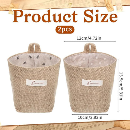 2 Pack Hanging Basket for Door, Small Wall Hanging Storage Bags Jute Wall - Image 3